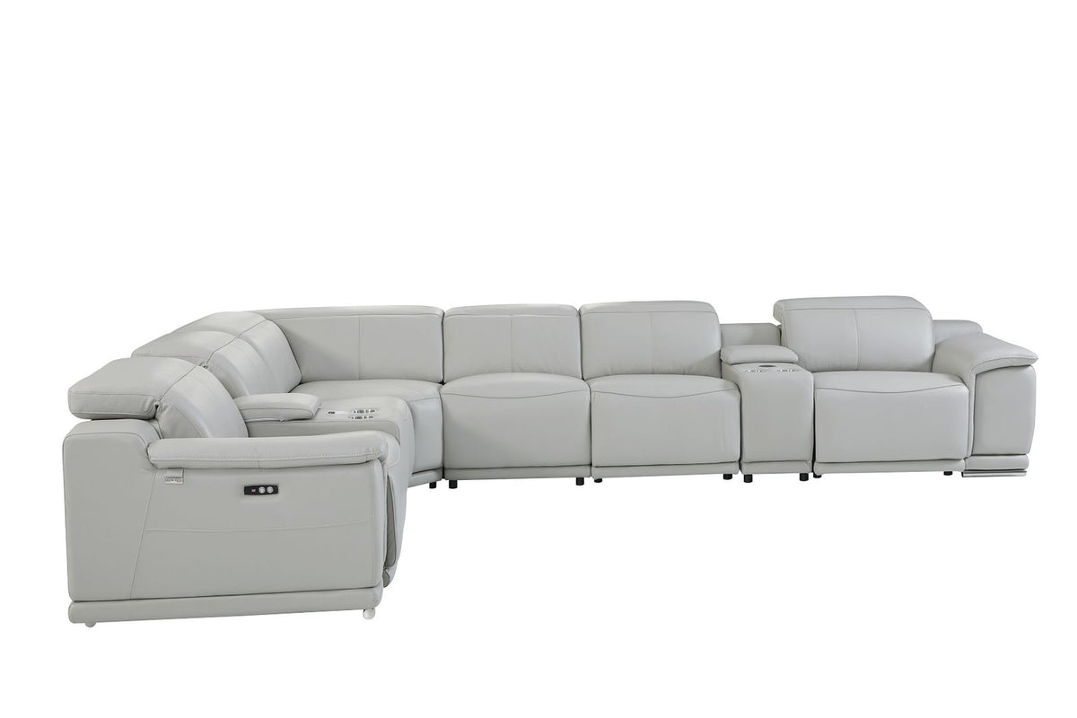 9762 Divanitalia 8-Piece L-Shaped Top Grain Italian Leather Sectional Sofa with 4 Power Recliners - Light Grey - SKU 9762-8PC-4PWR-SECTIONAL- LIGHT GREY-GROUP - view 5