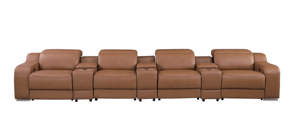 1116 Divanitalia 7-Piece Modular Power Reclining Sofa in Top Grain Italian Leather with 4 Power Recliners & Power Headrests - Cognac - SKU 1116-COGNAC-S-7.4-HT - view 3