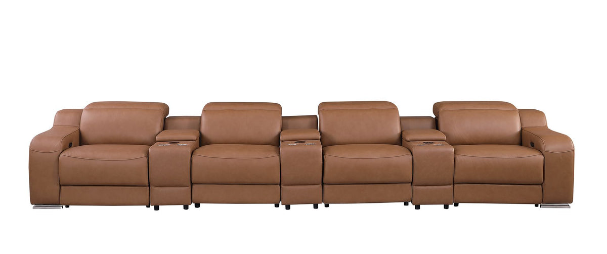 1116 Divanitalia 7-Piece Modular Power Reclining Sofa in Top Grain Italian Leather with 4 Power Recliners & Power Headrests - Cognac - SKU 1116-COGNAC-S-7.4-HT - view 3