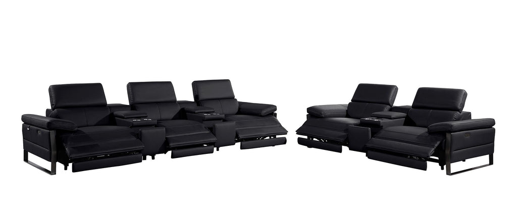1246 Divanitalia Modular Power Reclining Dual Console Sofa and Console Loveseat Set with Power Headrests - Top Grain Italian Leather - Black - SKU 1246-BLACK-8.5-HT-2PC - view 4