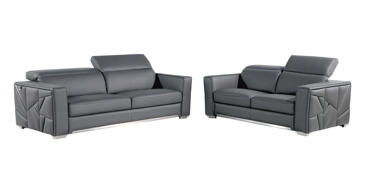 1120 Divanitalia 2-Piece Sofa Set with Adjustable Headrest in Top-grain Italian Leather - Dark Grey - SKU 1120-DK-GREY-2PC - view 2