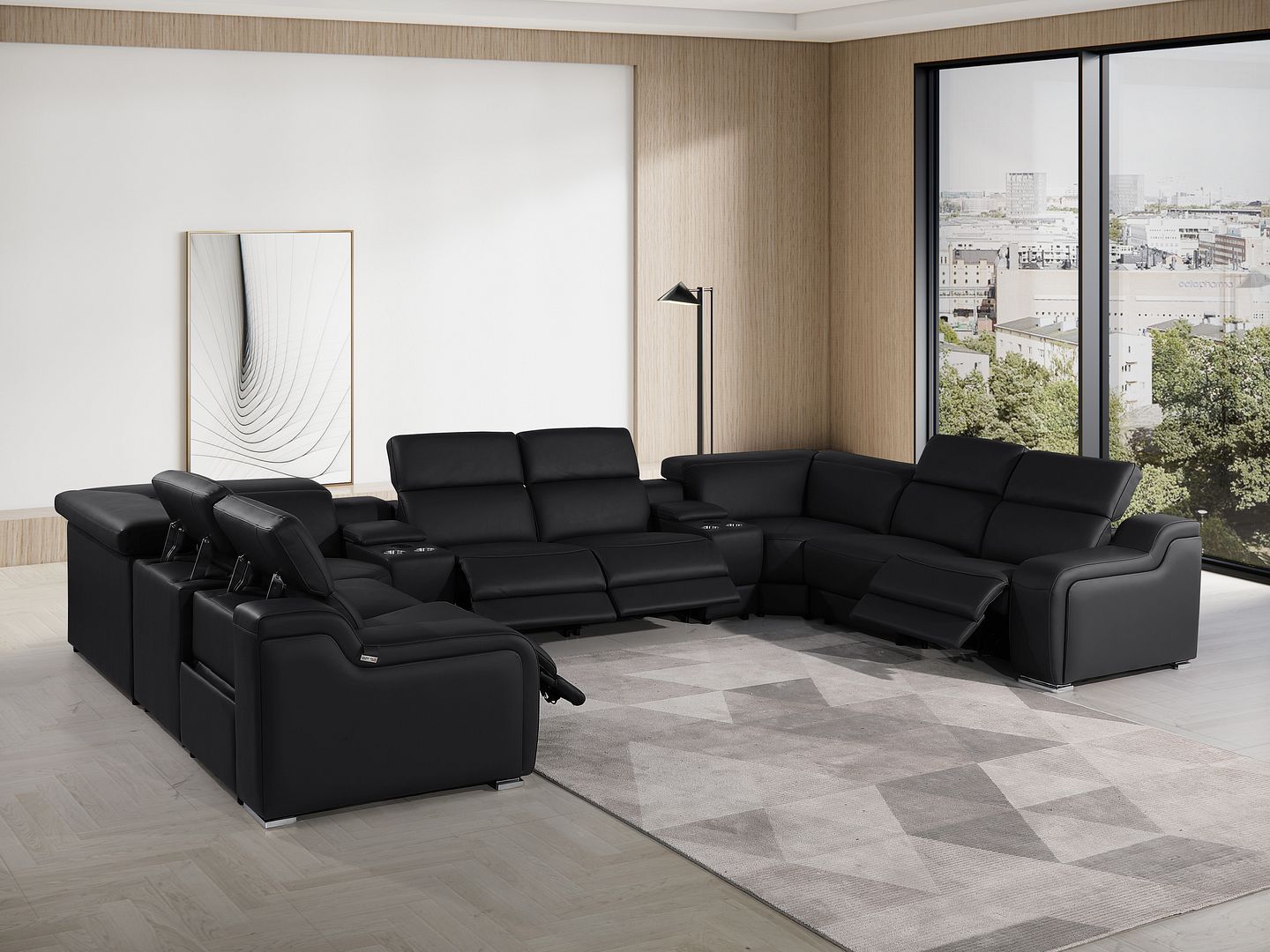 1116 Divanitalia 10-Piece U-Shaped Sectional Sofa in Top Grain Italian Leather with 4 Power Recliners & Power Headrests