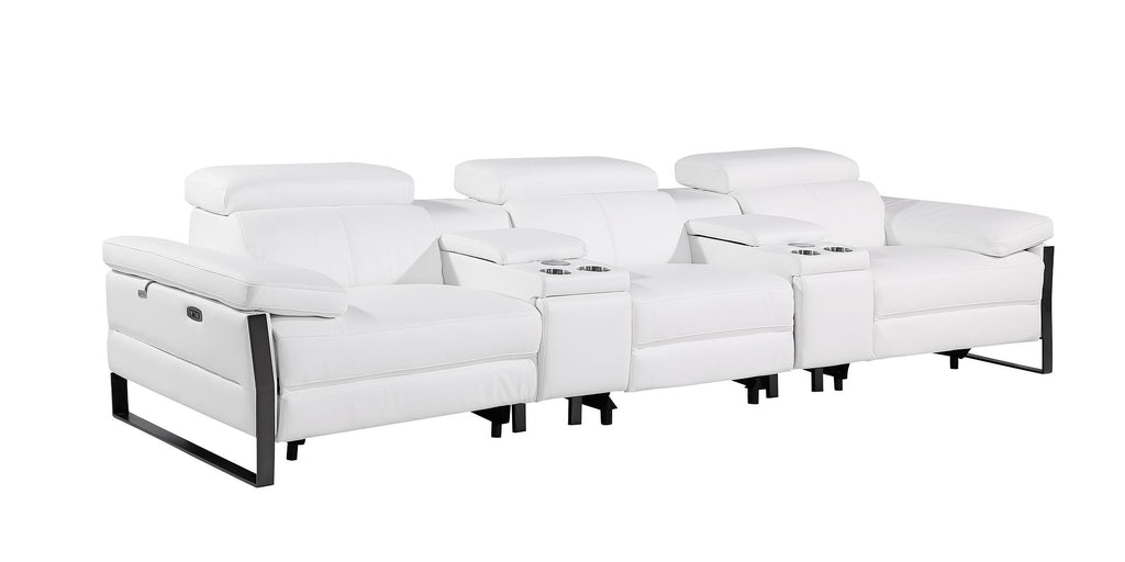 1246 Divanitalia Modular Power Reclining Dual Console Sofa and Console Loveseat Set with Power Headrests - Top Grain Italian Leather - White - SKU 1246-WHITE-8.5-HT-2PC - view 6