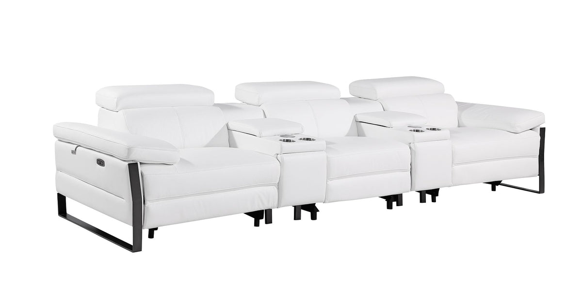 1246 Divanitalia Modular Power Reclining Dual Console Sofa and Console Loveseat Set with Power Headrests - Top Grain Italian Leather - White - SKU 1246-WHITE-8.5-HT-2PC - view 6