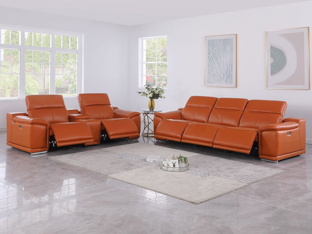 9762 Divanitalia 6-Piece Modular Power Reclining Sofa and Console Loveseat Set with 5 Power Recliners in Top Grain Italian Leather - Camel - SKU 9762-CAMEL-6.5-HT - view 2