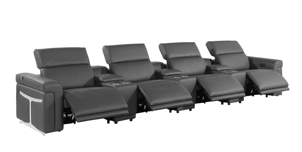 1126 Divanitalia 7-Piece Modular Power Reclining Sofa in Top Grain Italian Leather with 4 Power Recliners & Power Headrests - Dark Grey - SKU 1126-DK_GREY-7.4-HT - view 5
