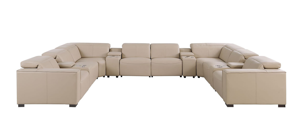 1208 12 Piece U-Shaped Leather Sectional Sofa with 4 Power Recliners & Power Headrest - Beige - SKU 1208-BEIGE-12PC-4PWR-U-SECTIONAL-GROUP - view 3
