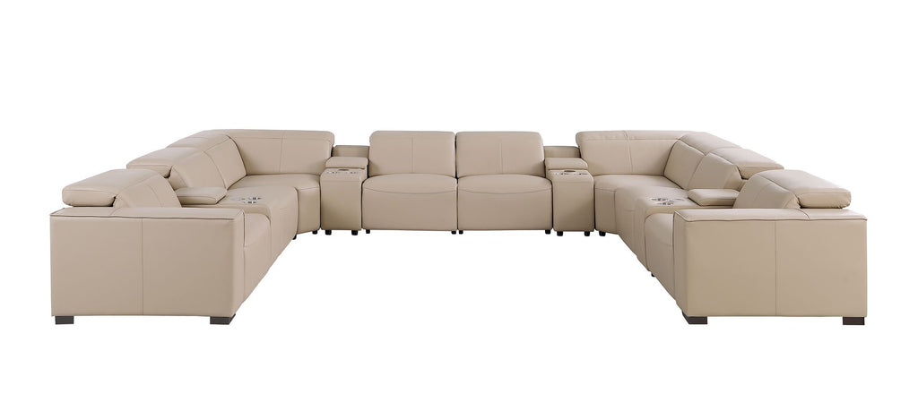 1208 12 Piece U-Shaped Leather Sectional Sofa with 4 Power Recliners & Power Headrest