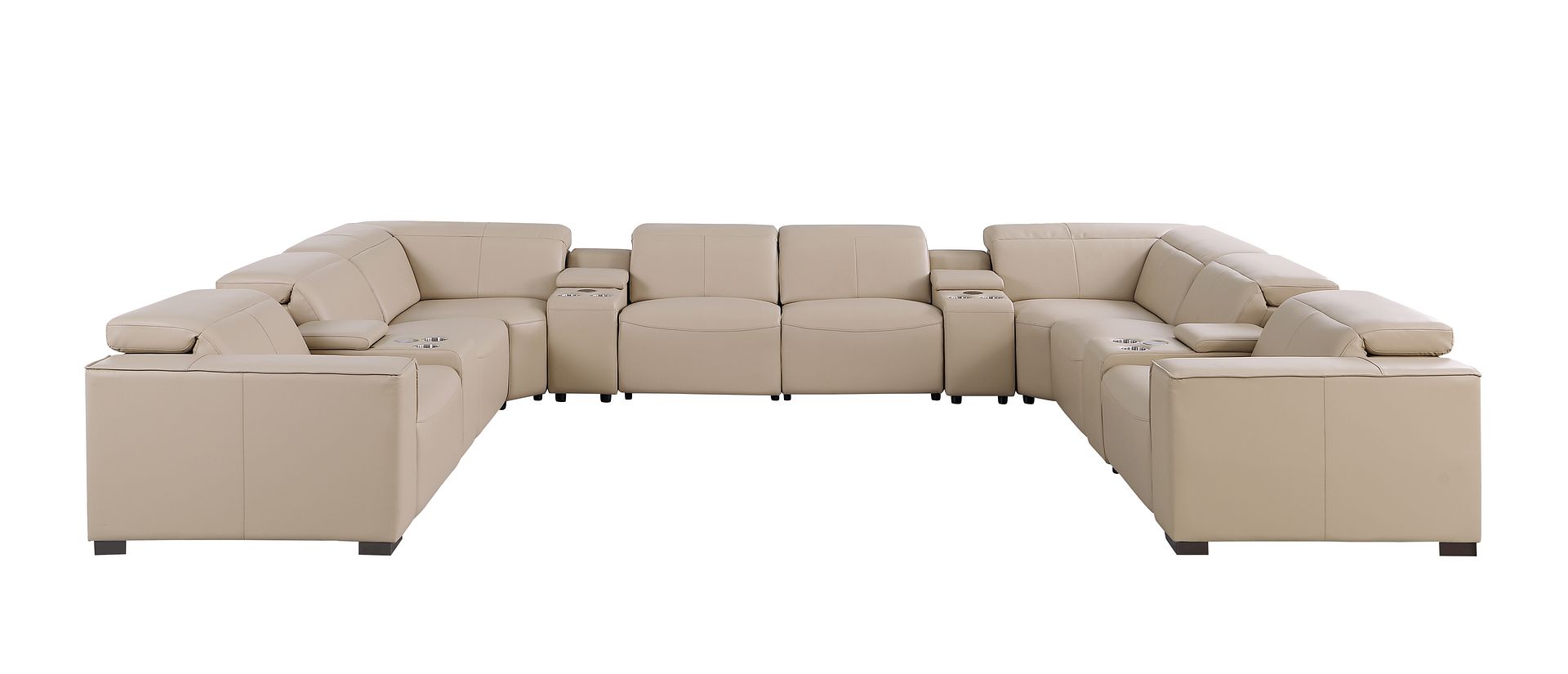 1208 12 Piece U-Shaped Leather Sectional Sofa with 4 Power Recliners & Power Headrest