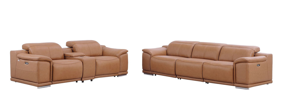 9762 Divanitalia 6-Piece Modular Power Reclining Sofa and Console Loveseat Set with 5 Power Recliners in Top Grain Italian Leather - Cognac - SKU 9762-COGNAC-6.5-HT - view 3