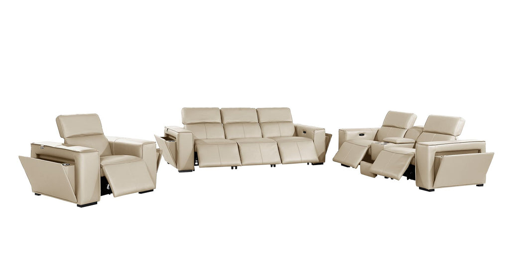 1224 Divanitalia 7-Piece Modular Power Reclining Sofa, Loveseat & Chair Set in Top Grain Italian Leather with 6 Power Recliners & Power Headrests - Beige - SKU 1224-BEIGE-7.6-HT-3PC - view 4