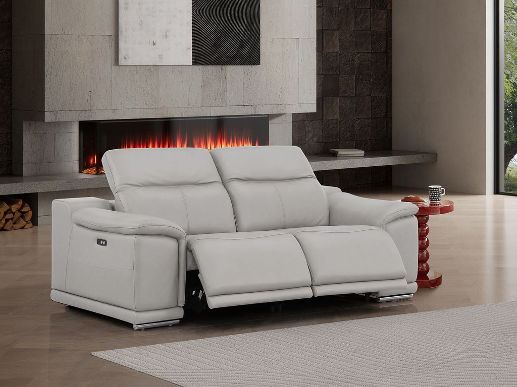 2679 Genuine Leather Loveseat with Dual Power Recliners - Light Grey - SKU 2679-LT-GRAY-2.2-HT - view 2