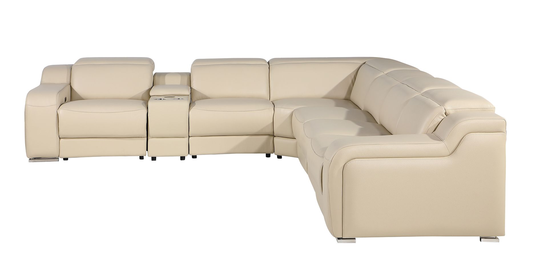 1116 Divanitalia 7-Piece L-Shaped Sectional Sofa in Top Grain Italian Leather with 3 Power Recliners & Power Headrests