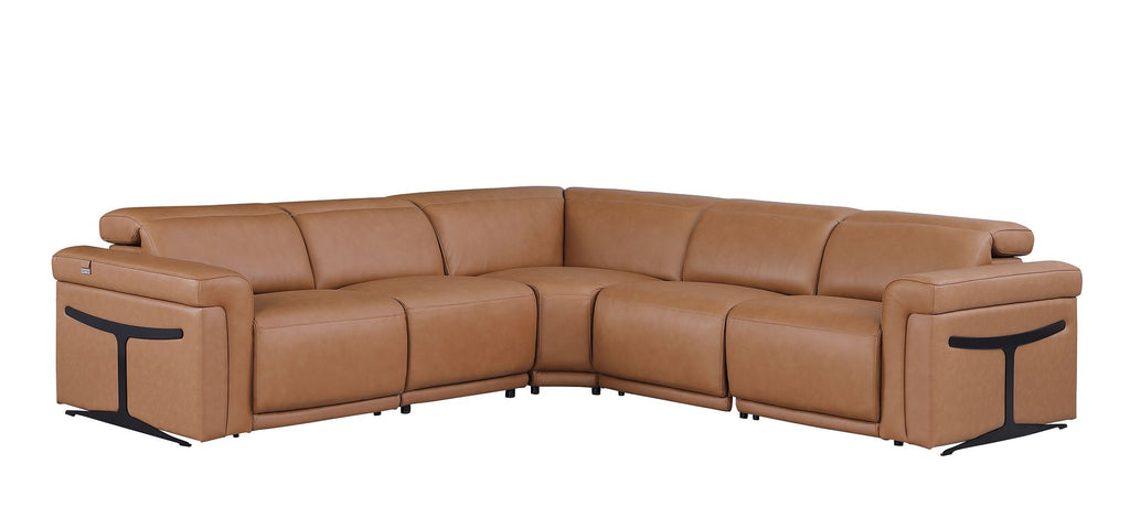 1126 Divanitalia 5-Piece L-Shaped Sectional Sofa in Top Grain Italian Leather with 3 Power Recliners & Power Headrests - Cognac - SKU 1126-COGNAC-SEC-5PC-3PWR-SECTIONAL-GROUP - view 3