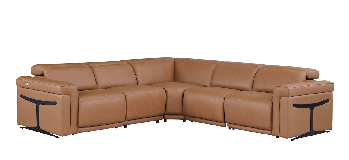 1126 Divanitalia 5-Piece L-Shaped Sectional Sofa in Top Grain Italian Leather with 3 Power Recliners & Power Headrests - Cognac - SKU 1126-COGNAC-SEC-5PC-3PWR-SECTIONAL-GROUP - view 3
