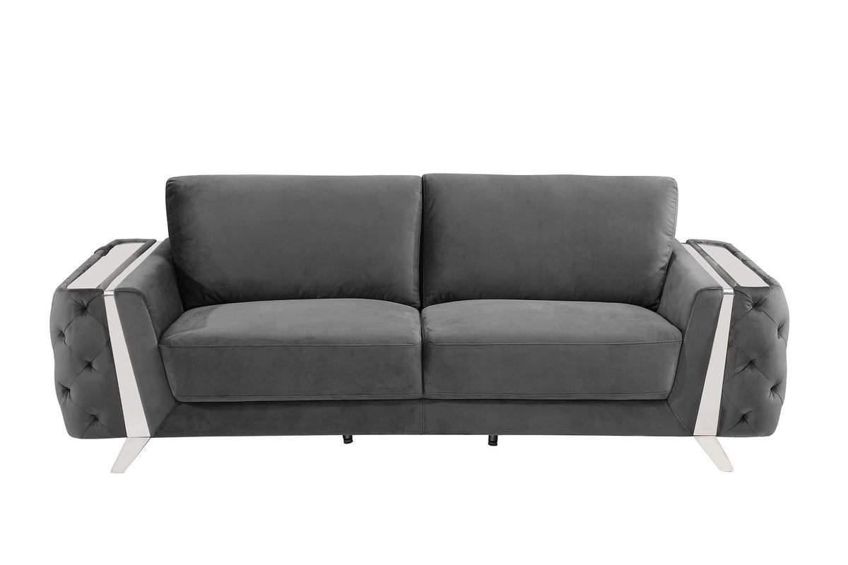 1051 Divanitalia Beige Sofa in Velvet Fabric - Dark Grey - SKU 1051-DK-GRAY-S