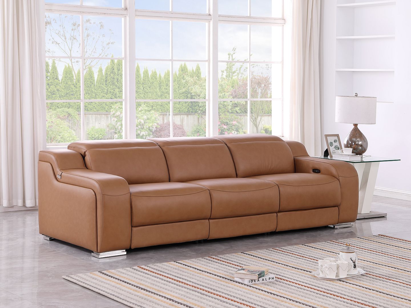 1116 Divanitalia 3-Piece Modular Power Reclining Sofa in Top Grain Italian Leather with 3 Power Recliners & Power Headrests - Cognac
