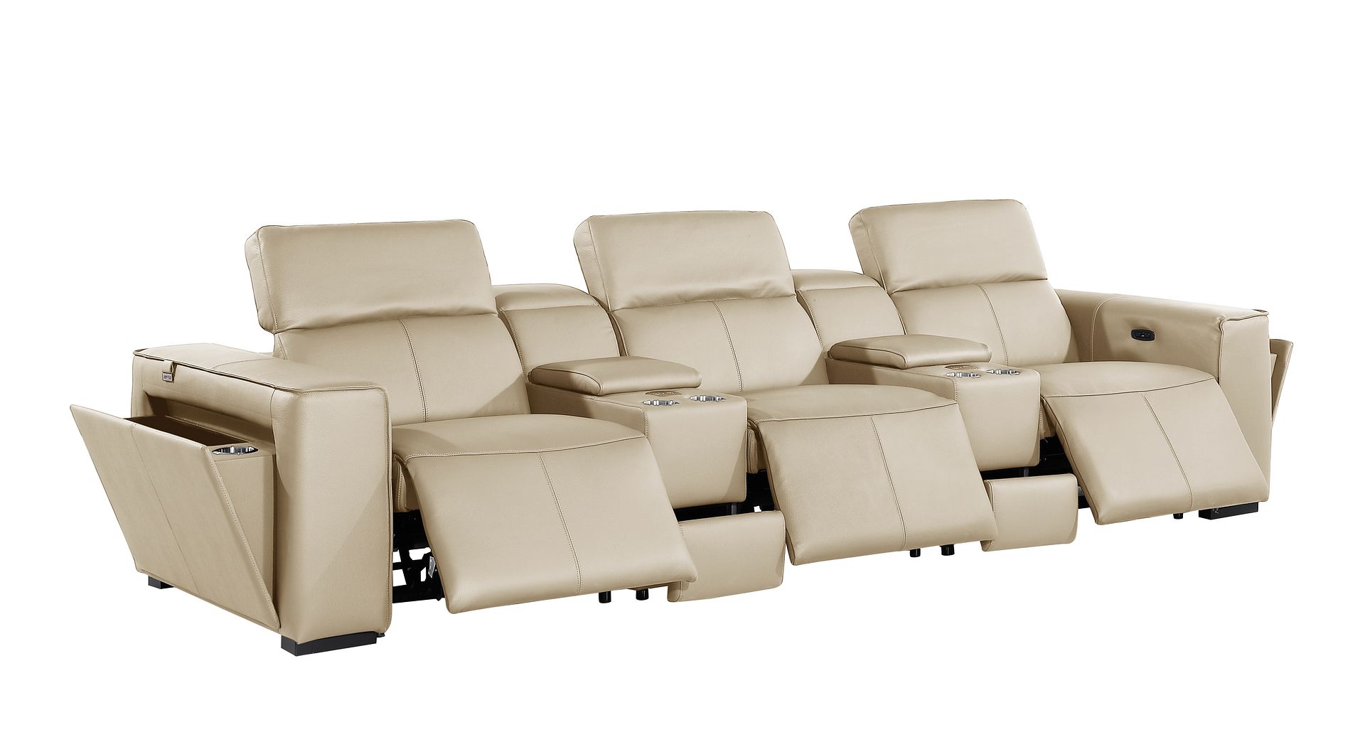 1224 Divanitalia 5-Piece Modular Power Reclining Sofa in Top Grain Italian Leather with 3 Power Recliners & Power Headrests