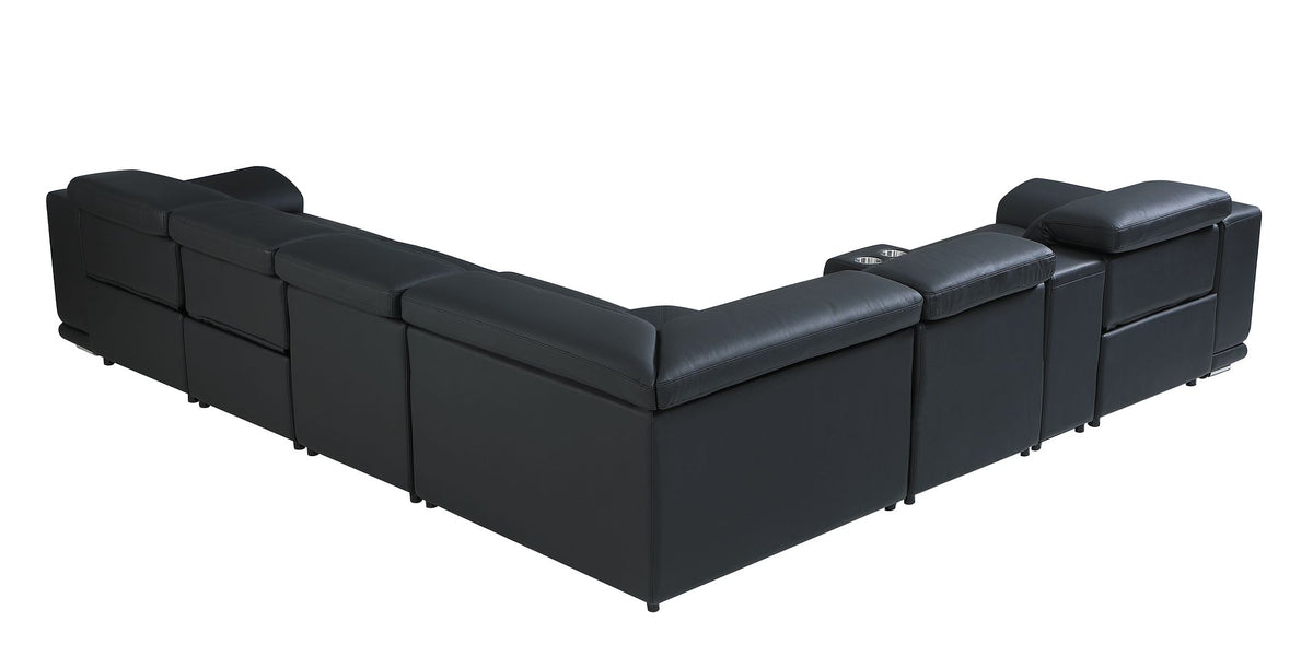 9762 Divanitalia 7-Piece L-Shaped Top Grain Italian Leather Sectional Sofa with 3 Power Recliners - Black - SKU 9762-7PC-3PWR-SECTIONAL- BLACK - GROUP - view 6