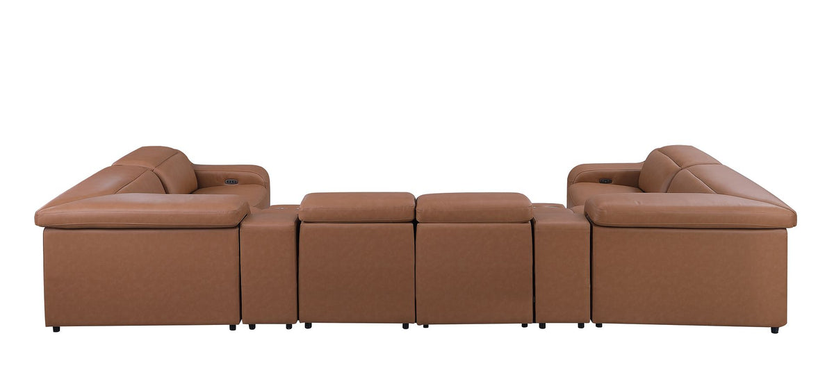 1116 Divanitalia 8-Piece U-Shaped Sectional Sofa in Top Grain Italian Leather with 2 Power Recliners & Power Headrests - Cognac - SKU 1116-COGNAC-8PC-2PWR-U-SECTIONAL-GROUP - view 6