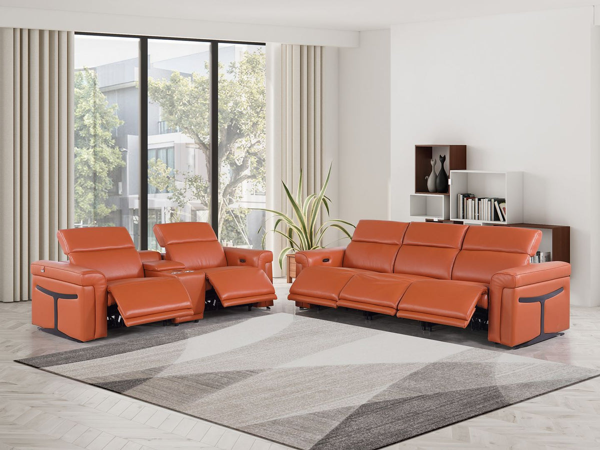 1126 Divanitalia 6-Piece Modular Power Reclining Sofa and Console Loveseat Set in Top Grain Italian Leather with 5 Power Recliners & Power Headrests - Camel - SKU 1126-CAMEL-6.5-HT - view 2