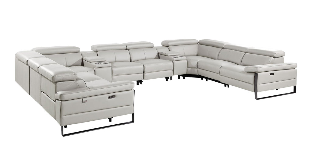 1246 Divanitalia 10-Piece U-Shaped Modular Power Reclining Sectional Sofa with 4 Power Recliners and Power Headrests - Top Grain Italian Leather