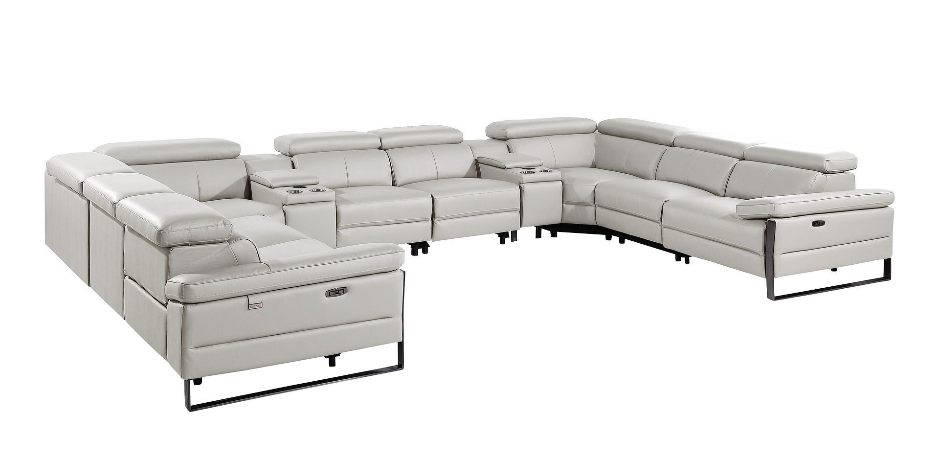 1246 Divanitalia 10-Piece U-Shaped Modular Power Reclining Sectional Sofa with 4 Power Recliners and Power Headrests - Top Grain Italian Leather