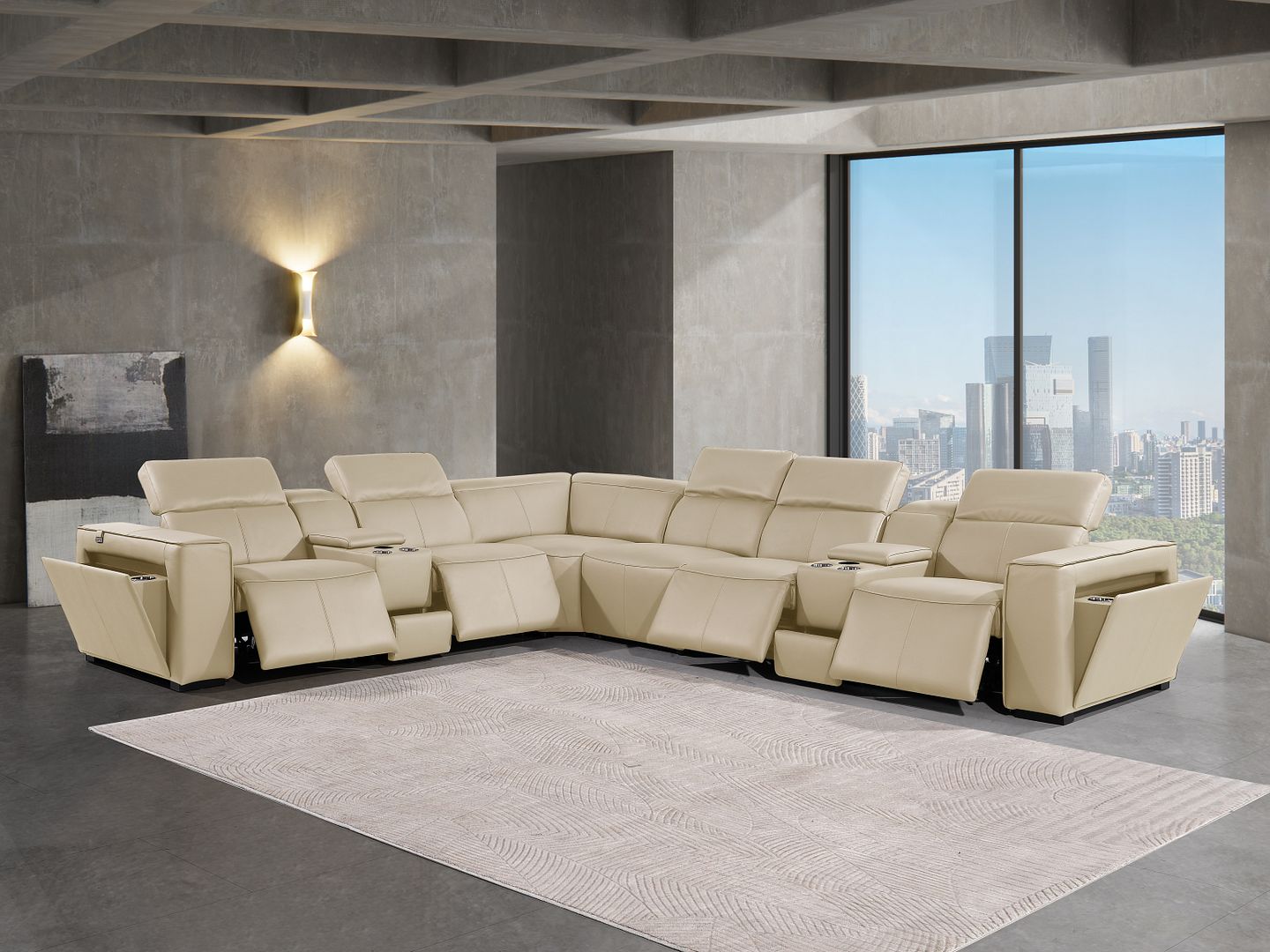1224 Divanitalia 8-Piece L-Shaped Sectional Sofa in Top Grain Italian Leather with 4 Power Recliners & Power Headrests