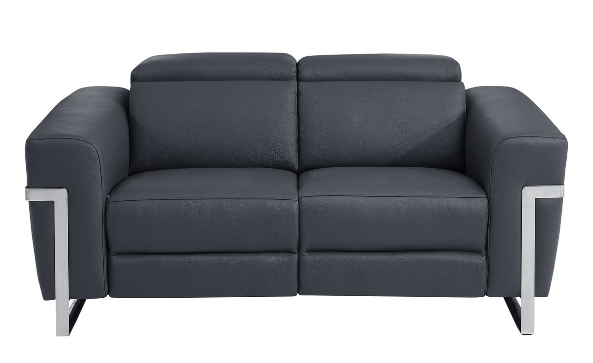 990 Divanitalia Power Reclining Loveseat with Power Headrest in Top-grain Italian Leather - Dark Grey - SKU 990-DK-GRAY-L
