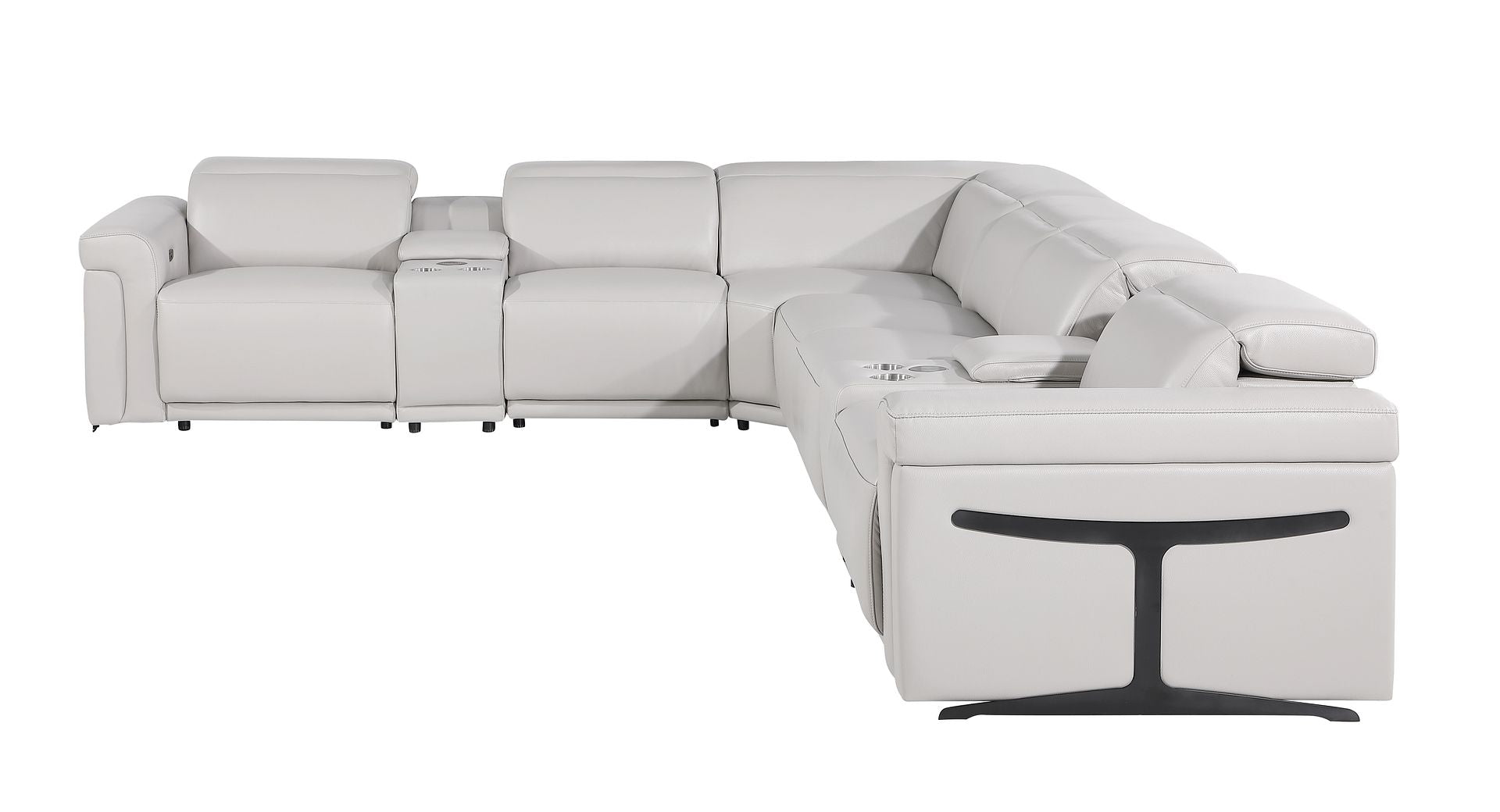 1126 Divanitalia 8-Piece L-Shaped Sectional Sofa in Top Grain Italian Leather with 4 Power Recliners & Power Headrests