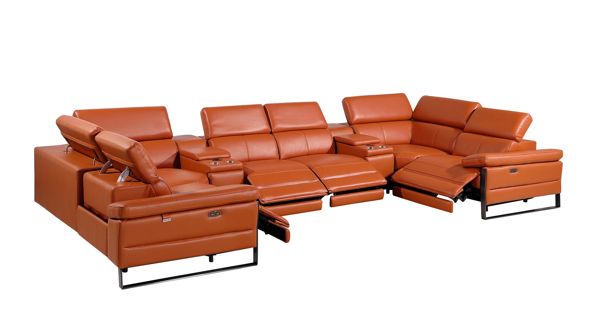 1246 Divanitalia 8-Piece U-Shaped Modular Power Reclining Sectional Sofa with 4 Power Recliners and Power Headrests - Top Grain Italian Leather