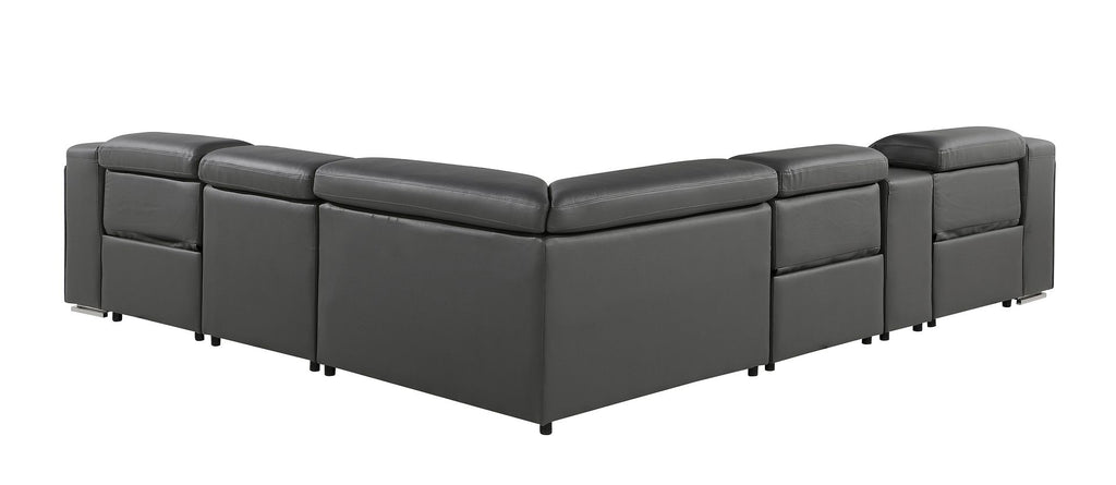 1116 Divanitalia 6-Piece L-Shaped Sectional Sofa in Top Grain Italian Leather with 3 Power Recliners & Power Headrests - Dark Grey - SKU 1116-DK-GREY-6PC-3PWR-SECTIONAL- GROUP - view 6