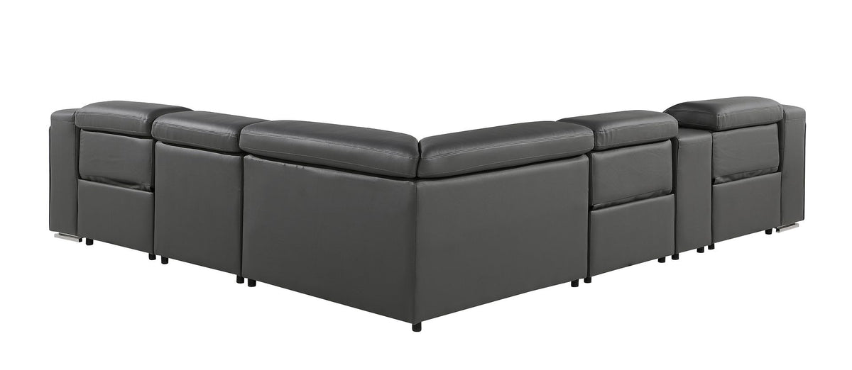 1116 Divanitalia 6-Piece L-Shaped Sectional Sofa in Top Grain Italian Leather with 3 Power Recliners & Power Headrests - Dark Grey - SKU 1116-DK-GREY-6PC-3PWR-SECTIONAL- GROUP - view 6