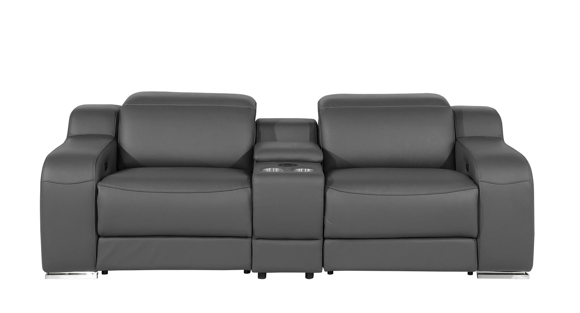 1116 Divanitalia 3-Piece Modular Power Reclining Console Loveseat in Top Grain Italian Leather with 2 Power Recliners & Power Headrests