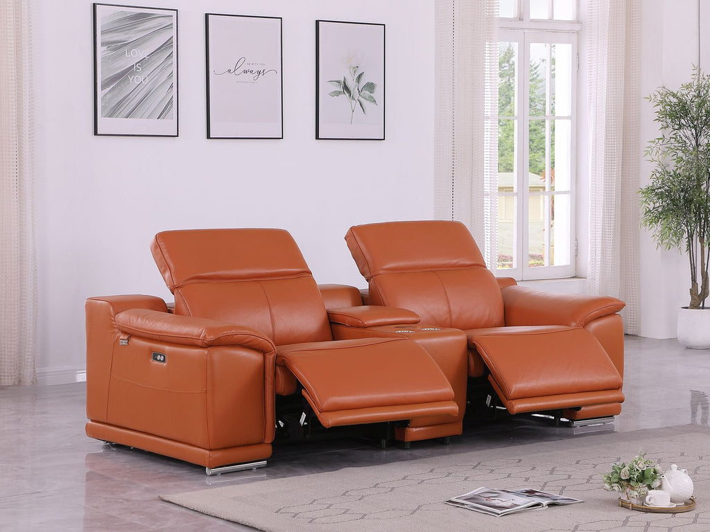 9762 Divanitalia 3-Piece Modular Power Reclining Console Loveseat with 2 Power Recliners in Top Grain Italian Leather