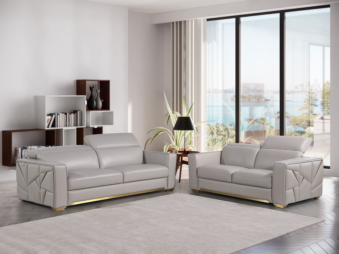 1120 Divanitalia 2-Piece Sofa Set with Adjustable Headrest in Top-grain Italian Leather - Light Grey