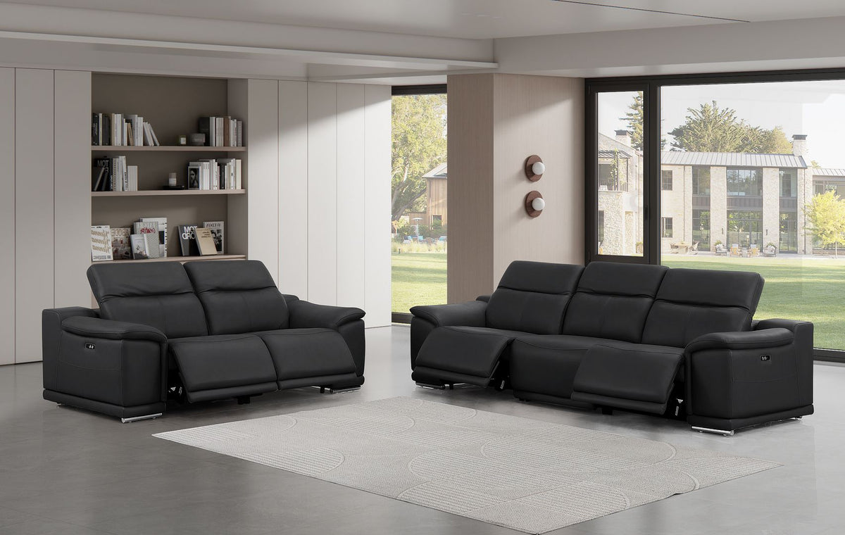2679 Genuine Leather Reclining Set - Sofa and Loveseat with 4 Power Recliners - Black - SKU 2679-BLACK-5.4-HT-2PC - view 2