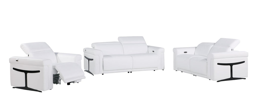 1126 Divanitalia Power Reclining Sofa, Loveseat & Chair Set in Top Grain Italian Leather with 5 Power Recliners & Power Headrests - White - SKU 1126-WHITE-3PC - view 2