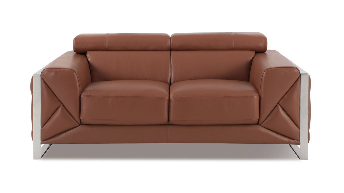903 Divanitalia Loveseat with Adjustable Headrest in Top-grain Italian Leather - Camel - SKU 903-L-CAMEL