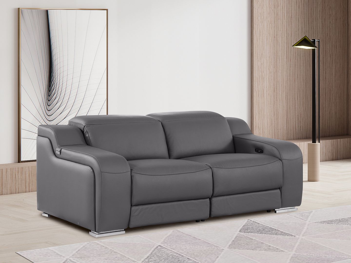 1116 Divanitalia 2-Piece Modular Power Reclining Loveseat in Top Grain Italian Leather with 2 Power Recliners & Power Headrests - Dark Grey
