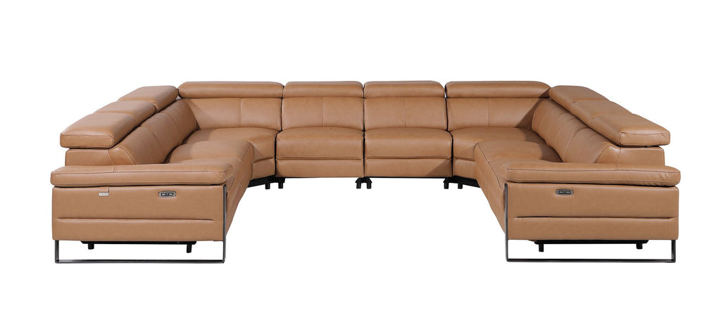 1246 Divanitalia 8-Piece U-Shaped Modular Power Reclining Sectional Sofa with 4 Power Recliners and Power Headrests - Top Grain Italian Leather