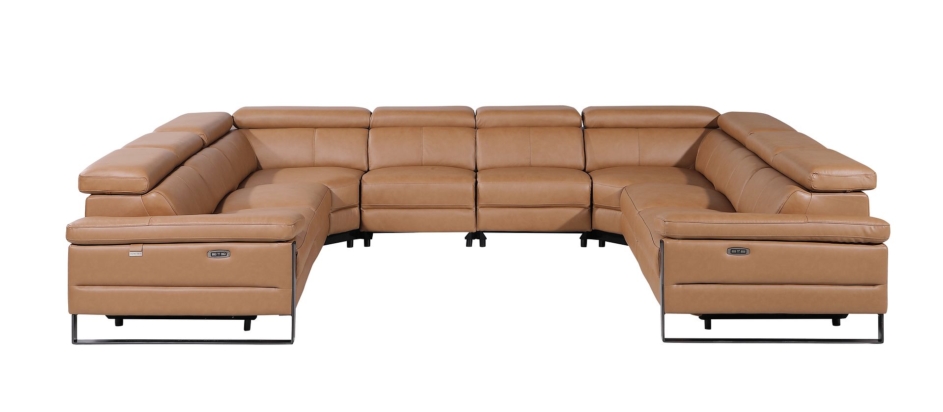 1246 Divanitalia 8-Piece U-Shaped Modular Power Reclining Sectional Sofa with 4 Power Recliners and Power Headrests - Top Grain Italian Leather