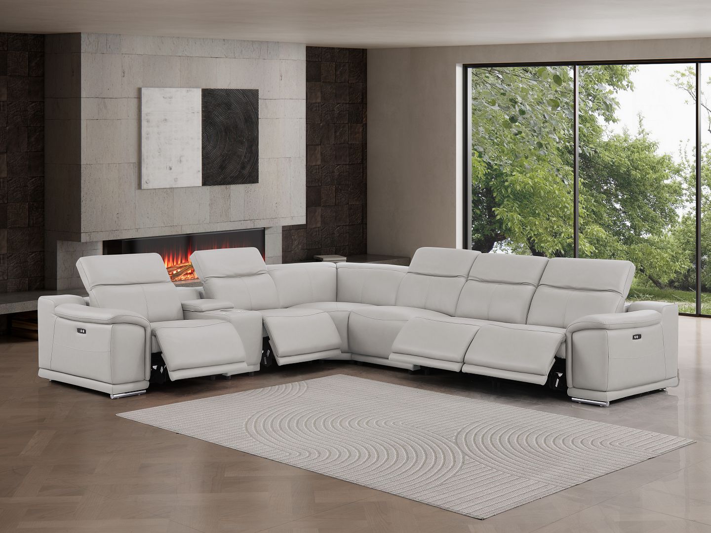2679 7-Piece L-Shaped Power Reclining Sectional Sofa in Genuine Leather - 4 Recliners