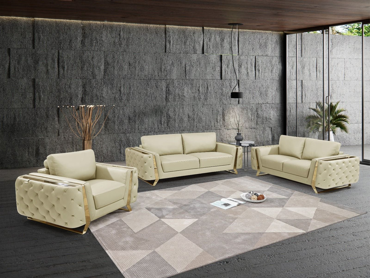 1050 Divanitalia 3-Piece Sofa Set in Top-grain Italian Leather, in creme, dark grey and white, by Classic2Modern