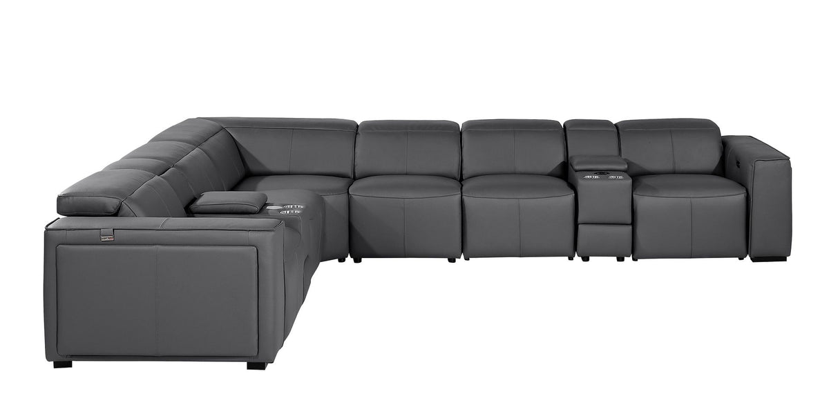 1224 Divanitalia 8-Piece L-Shaped Sectional Sofa in Top Grain Italian Leather with 3 Power Recliners & Power Headrests - Dark Grey - SKU 1224-DK-GREY-8PC-3PWR-SECTIONAL - view 5