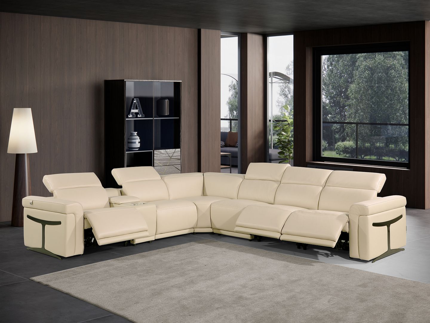 1126 Divanitalia 7-Piece L-Shaped Sectional Sofa in Top Grain Italian Leather with 3 Power Recliners & Power Headrests - Beige