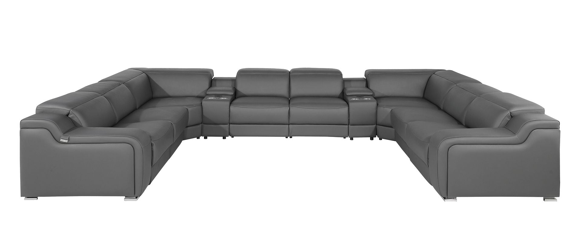 1116 Divanitalia 10-Piece U-Shaped Sectional Sofa in Top Grain Italian Leather with 4 Power Recliners & Power Headrests