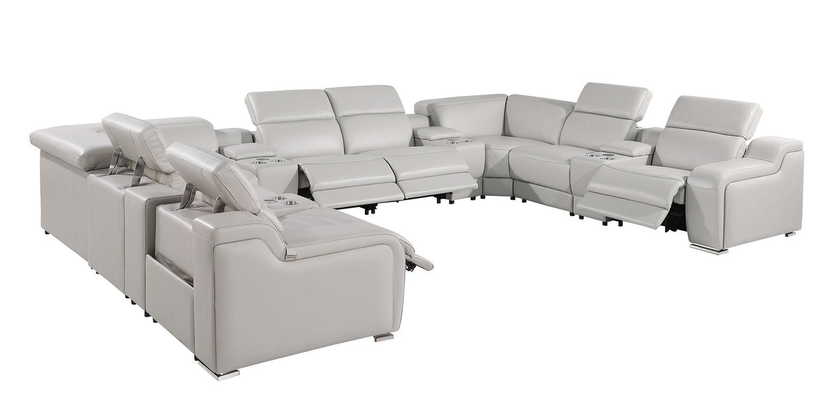 1116 Divanitalia 12-Piece U-Shaped Sectional Sofa in Top Grain Italian Leather with 4 Power Recliners & Power Headrests - Light Grey - SKU 1116-LT_GREY-12PC-4PWR-U-SECTIONAL-GROUP - view 5