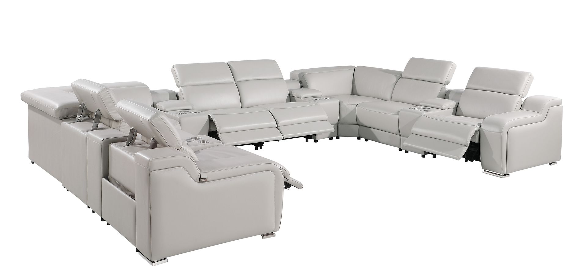1116 Divanitalia 12-Piece U-Shaped Sectional Sofa in Top Grain Italian Leather with 4 Power Recliners & Power Headrests