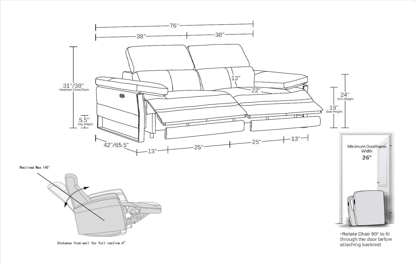 1246 Divanitalia Top Grain Italian Leather Loveseat with Power Headrest